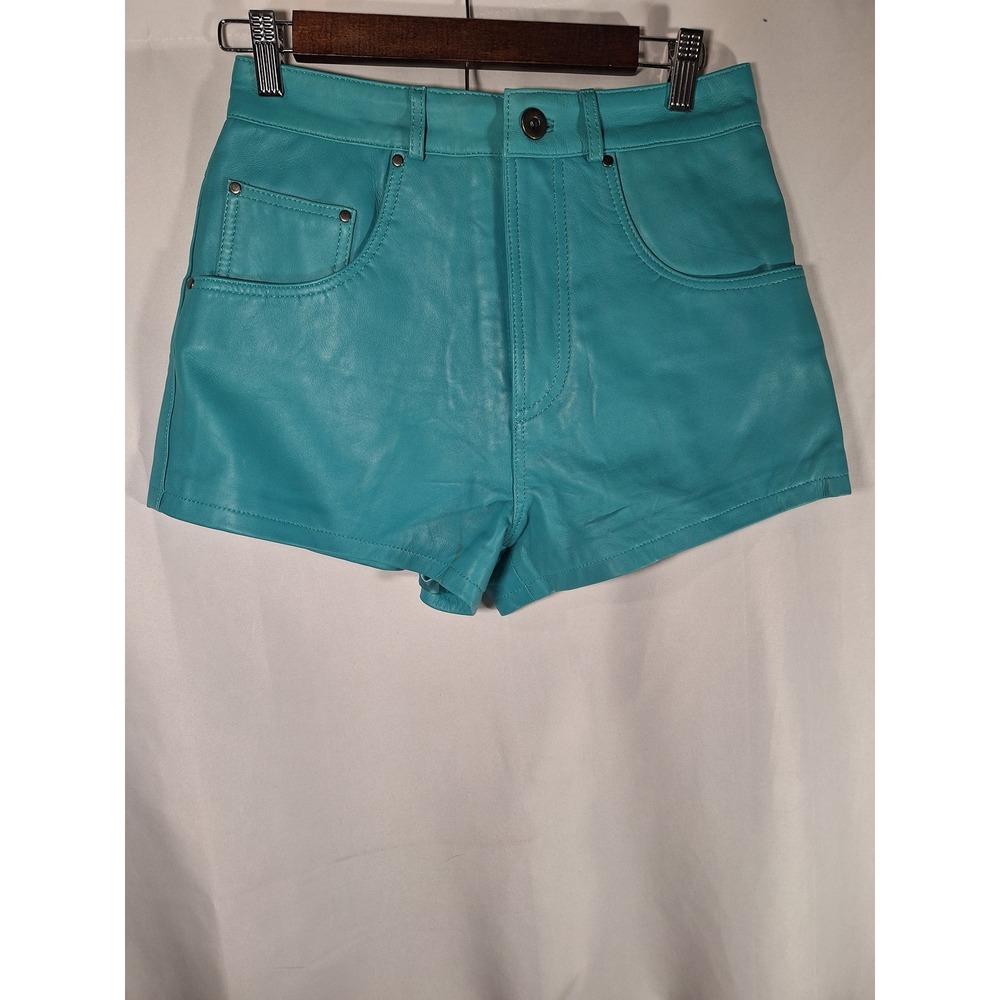 Nasty Gal Collection Womens Turquoise Blue Genuine Leather High Rise Shorts Sz 4